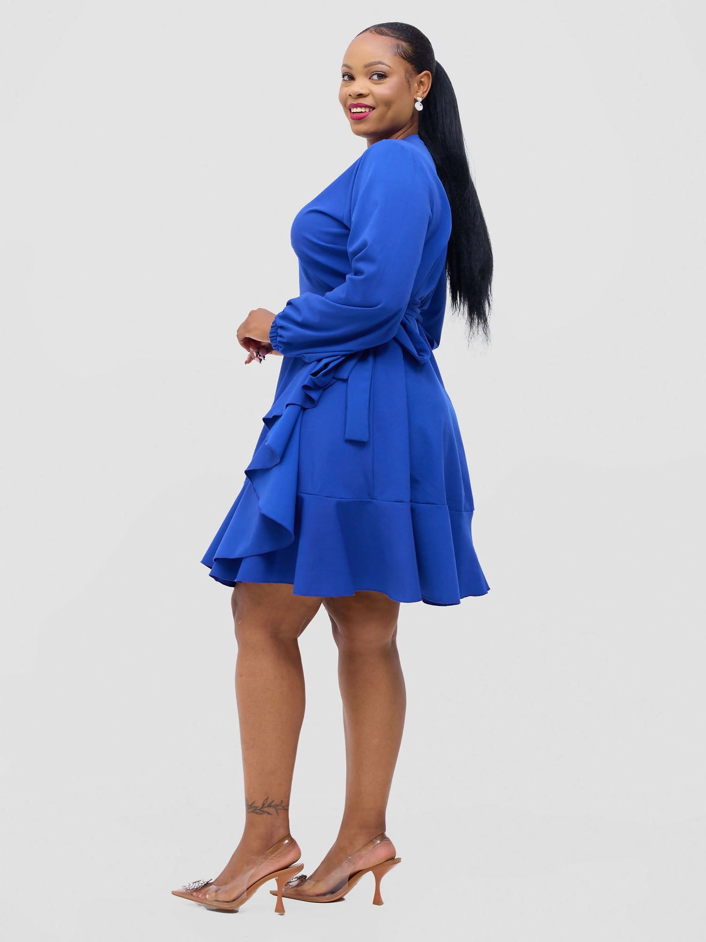 Midi Wrap Dress - Blue - Shopzetu