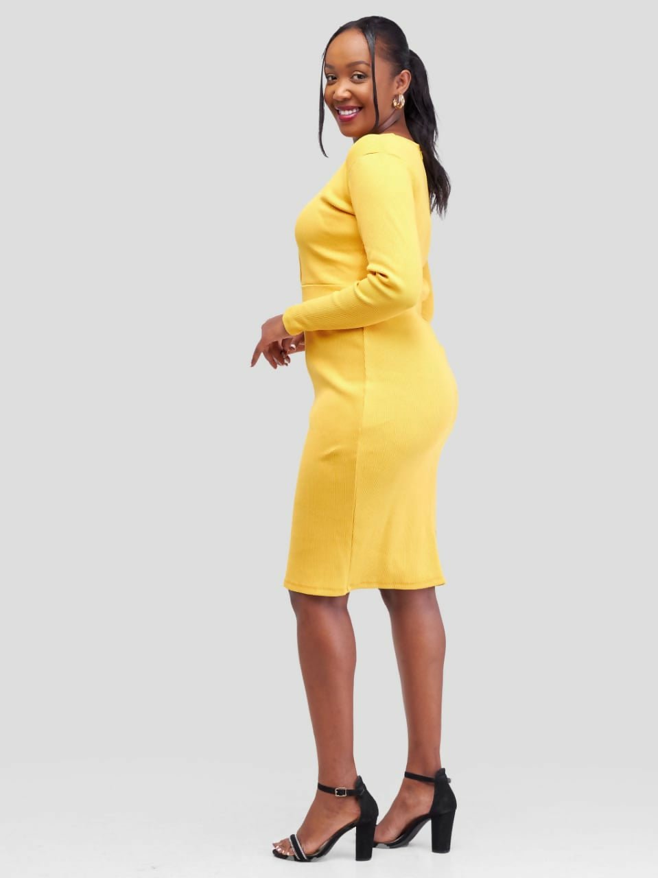 Timyt Urban Wear Long Sleeved Official Dhahabu Dress - Yellow - Shopzetu