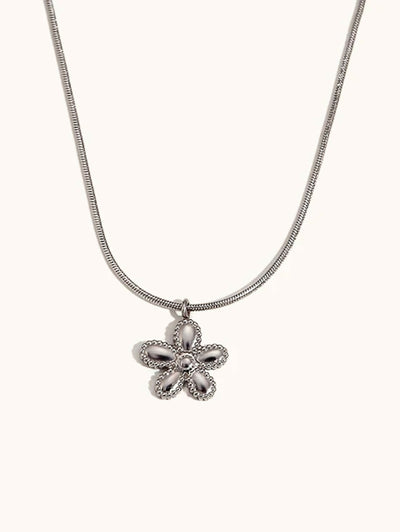 Her Essence Non Tarnish Dalia Set Necklace - Silver - Shopzetu