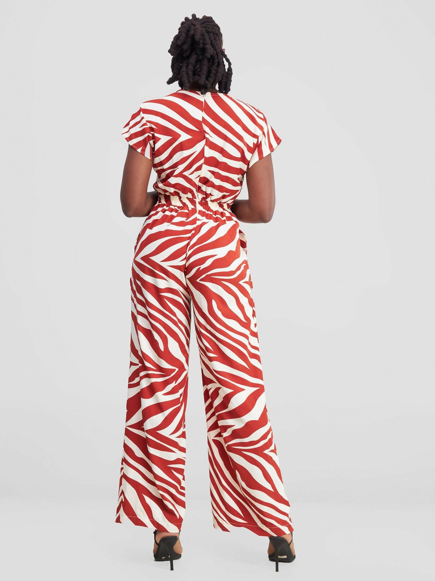 Vuli Closet Jumpsuit - Brown / White Print - Shopzetu