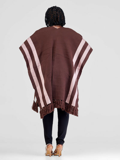 Anel's Knitwear Stari Fringe Poncho - Chocolate / Champagne