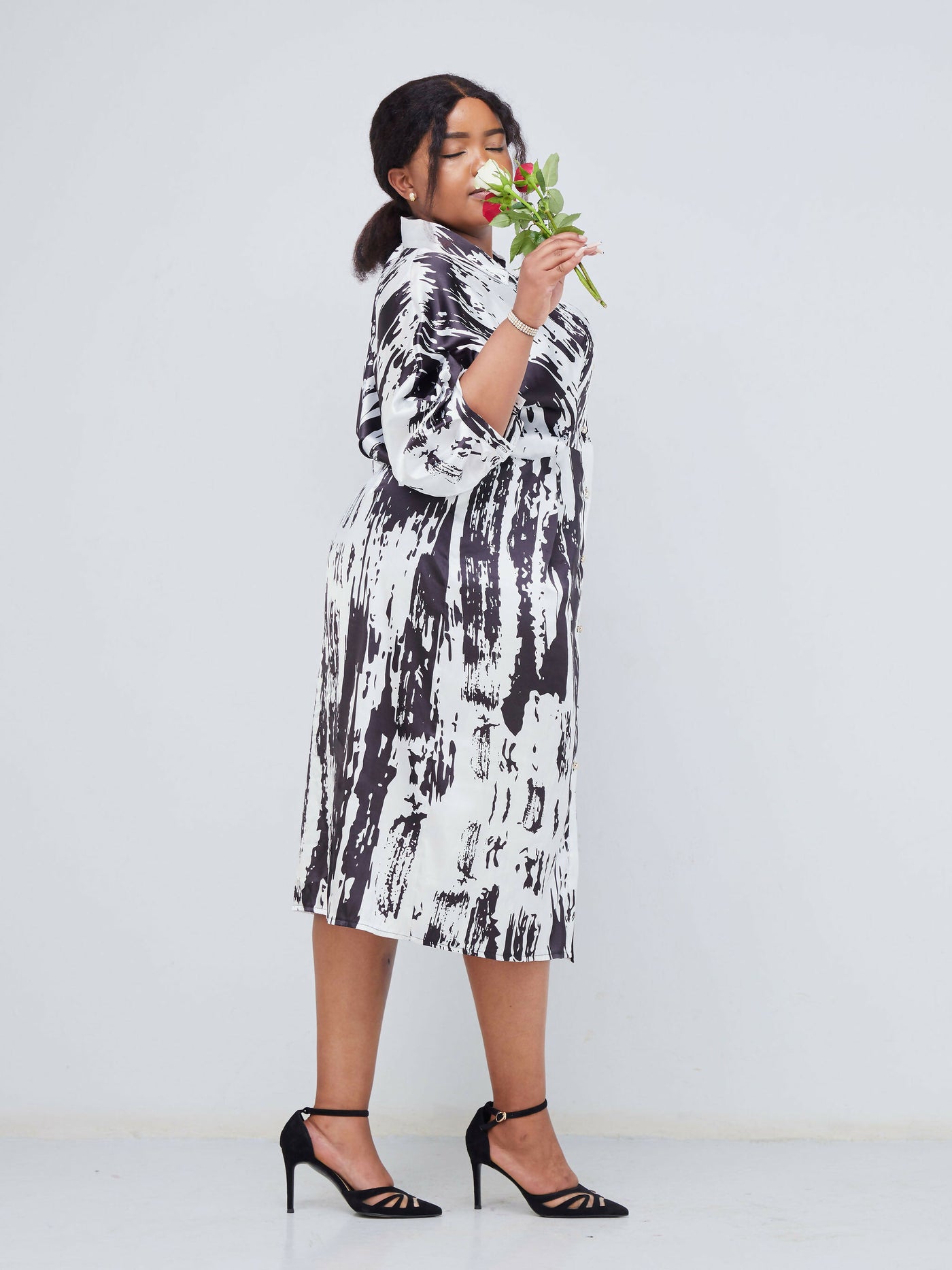 Miss Kerre Fashions Lila Rose Satin Ps Shirt Press Dress - Black / White