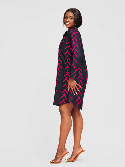 Tuli Nandi Ankara Shirt Dress - Black / Ankara - Shopzetu