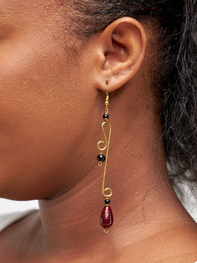 Bella Girls Tear Drop Earring - Red / Gold / Black - Shopzetu