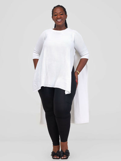 Anel's Knitwear Drop Shoulder Poncho – White