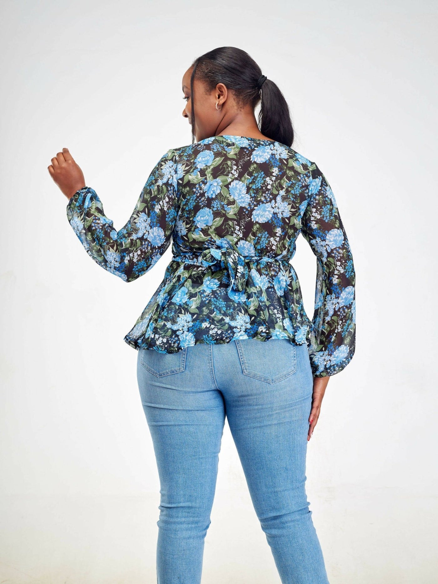 Silk House Collection Hulya Top - Blue Floral Print - Shopzetu