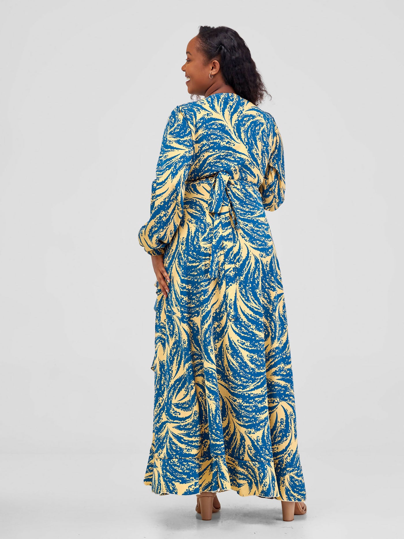 Salok Havilah Wear Kyra Wrap Dress - Blue / Yellow Print