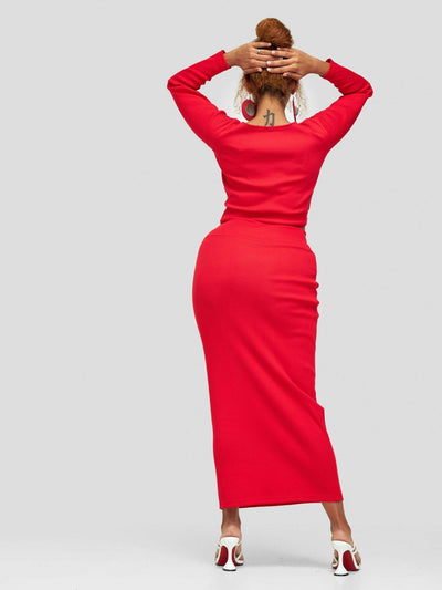 Chic Plug Skirt Suit - Red - Shopzetu