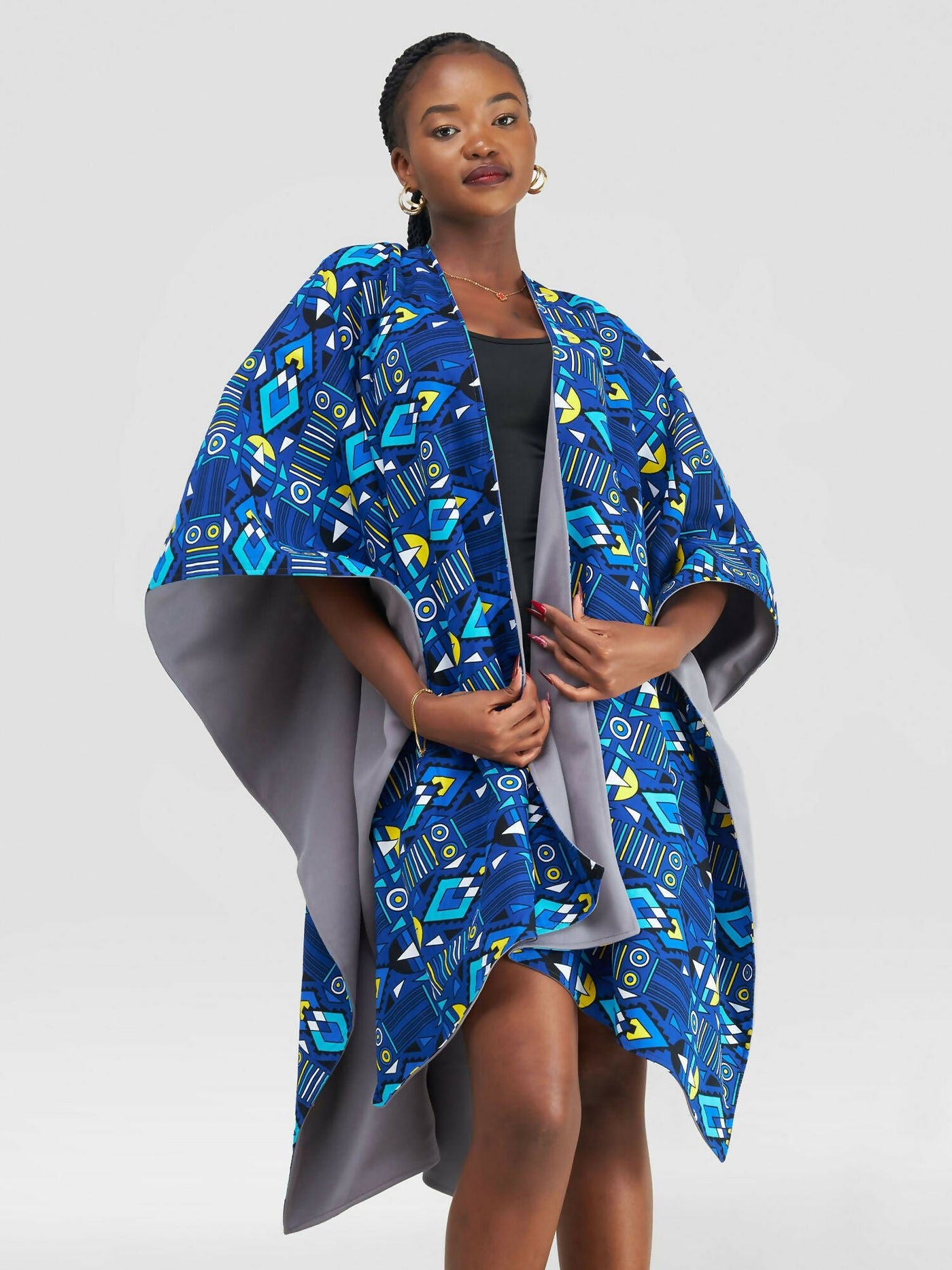 African Yuva Ndege Reversible Cape - Blue / Grey - Shopzetu