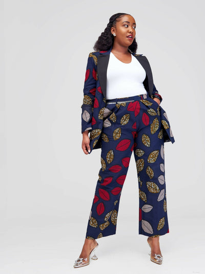 SBV Ankara Pant Suit - Navy Blue Print - Shopzetu