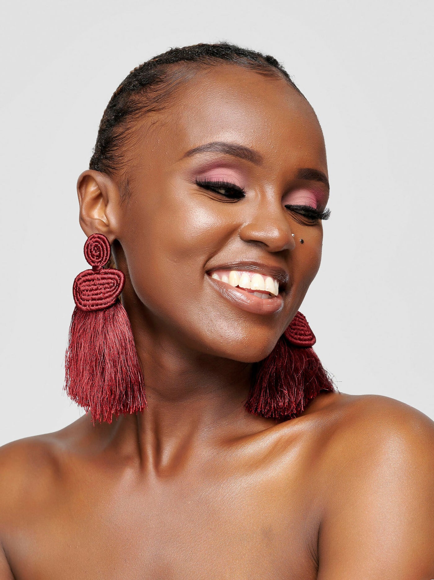 Tuli Liana Tassel Earrings - Maroon - Shopzetu