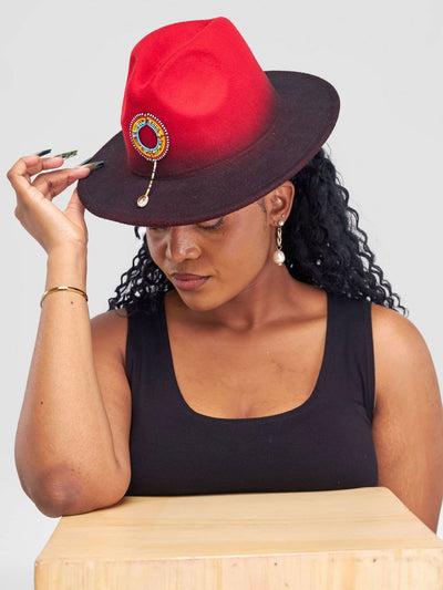 Umbo Collections Beaded Fedora Hat - Red - Shopzetu