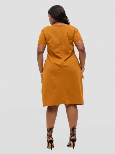 TimyT Urban Wear Official Normal sleeve V neck Dress - Mustard - Shopzetu