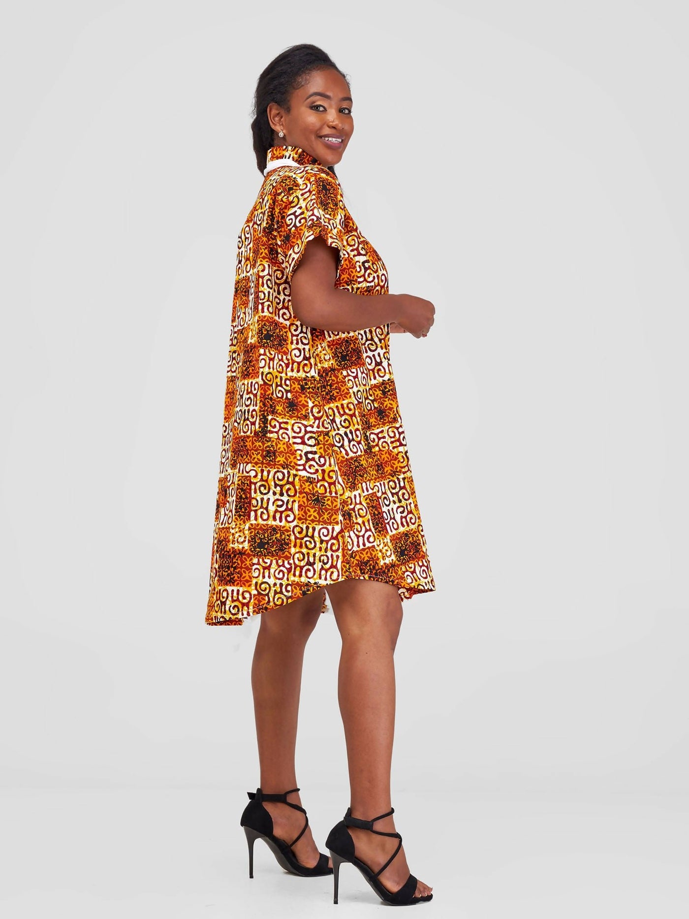 Vazi Afriq Cotton Ankara Shirt Dress - Brown Tribal - Shopzetu