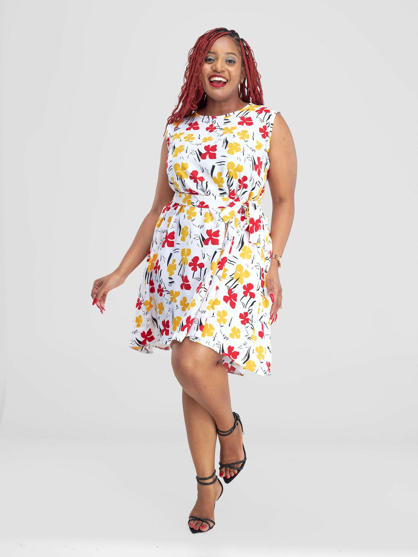 Lizola Delilah Floral Shift Dress - Mustard / Red / White - Shopzetu