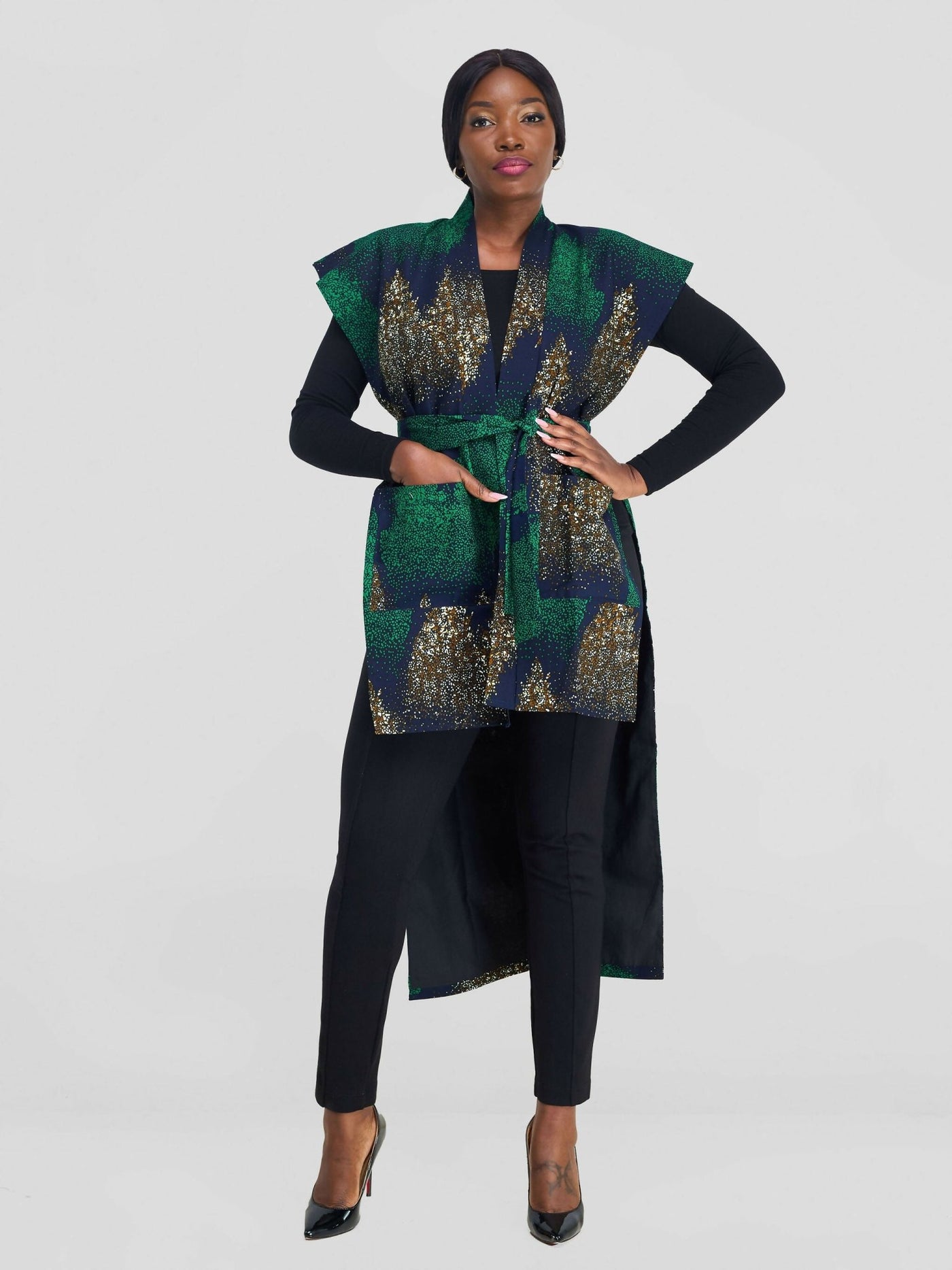 Simbaress Mkuu Midi Kimono - Green / Black / Blue - Shopzetu