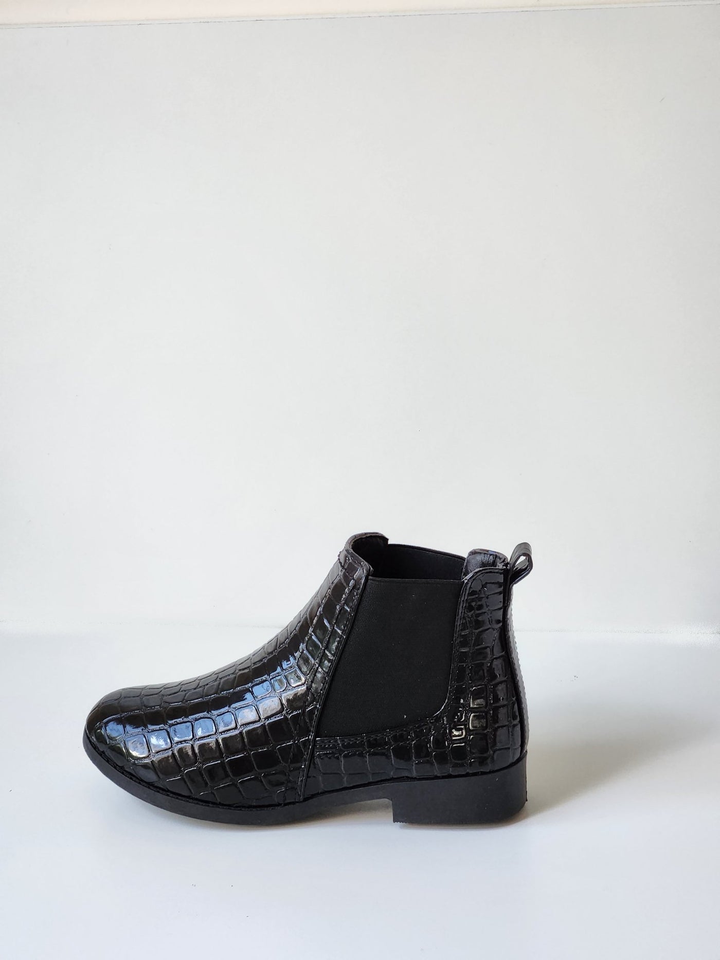 Patent Croc Chelsea Boot - Black - Shopzetu