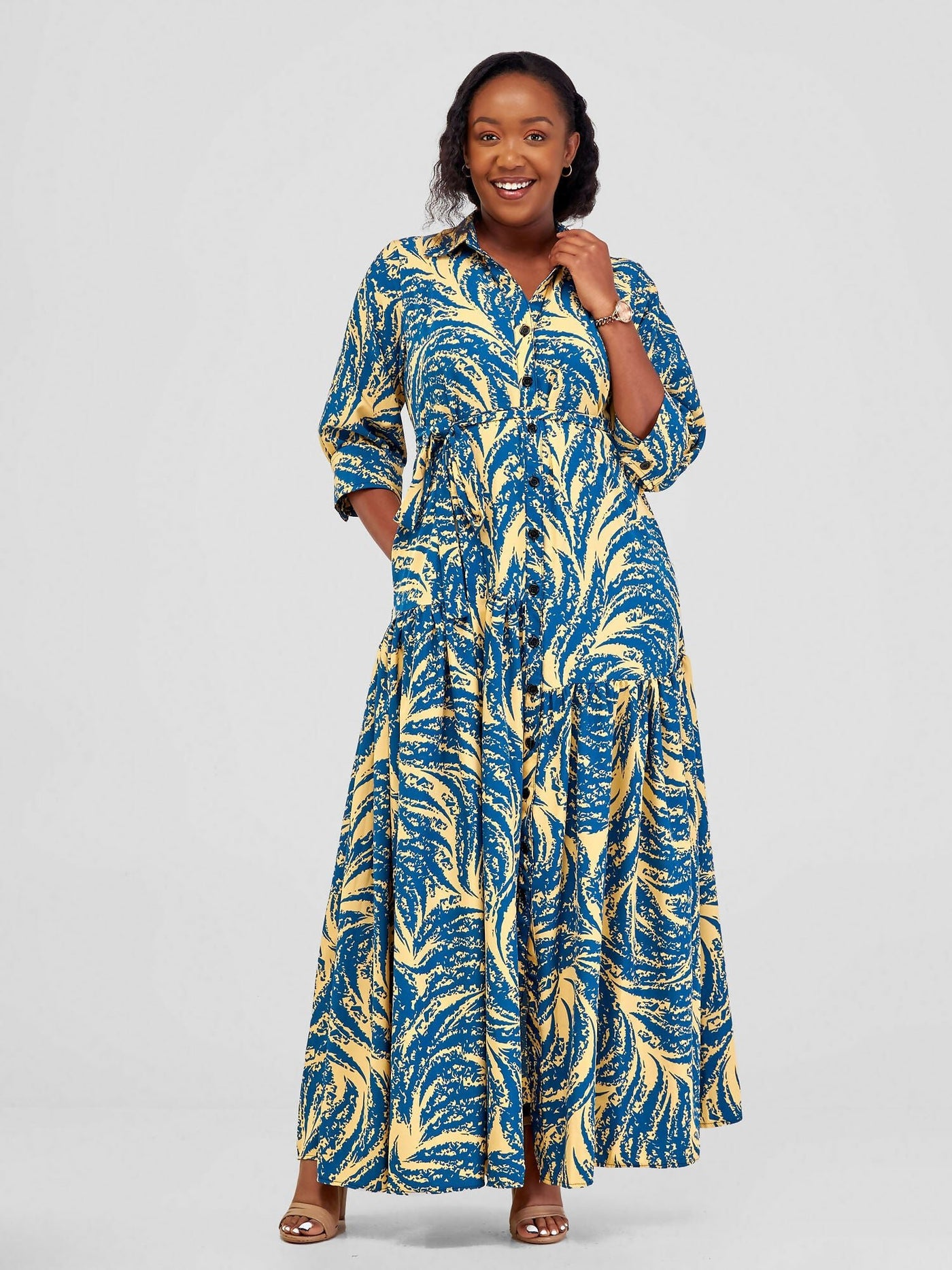 Salok Havilah Wear Ella Dress - Blue / Yellow Print - Shopzetu