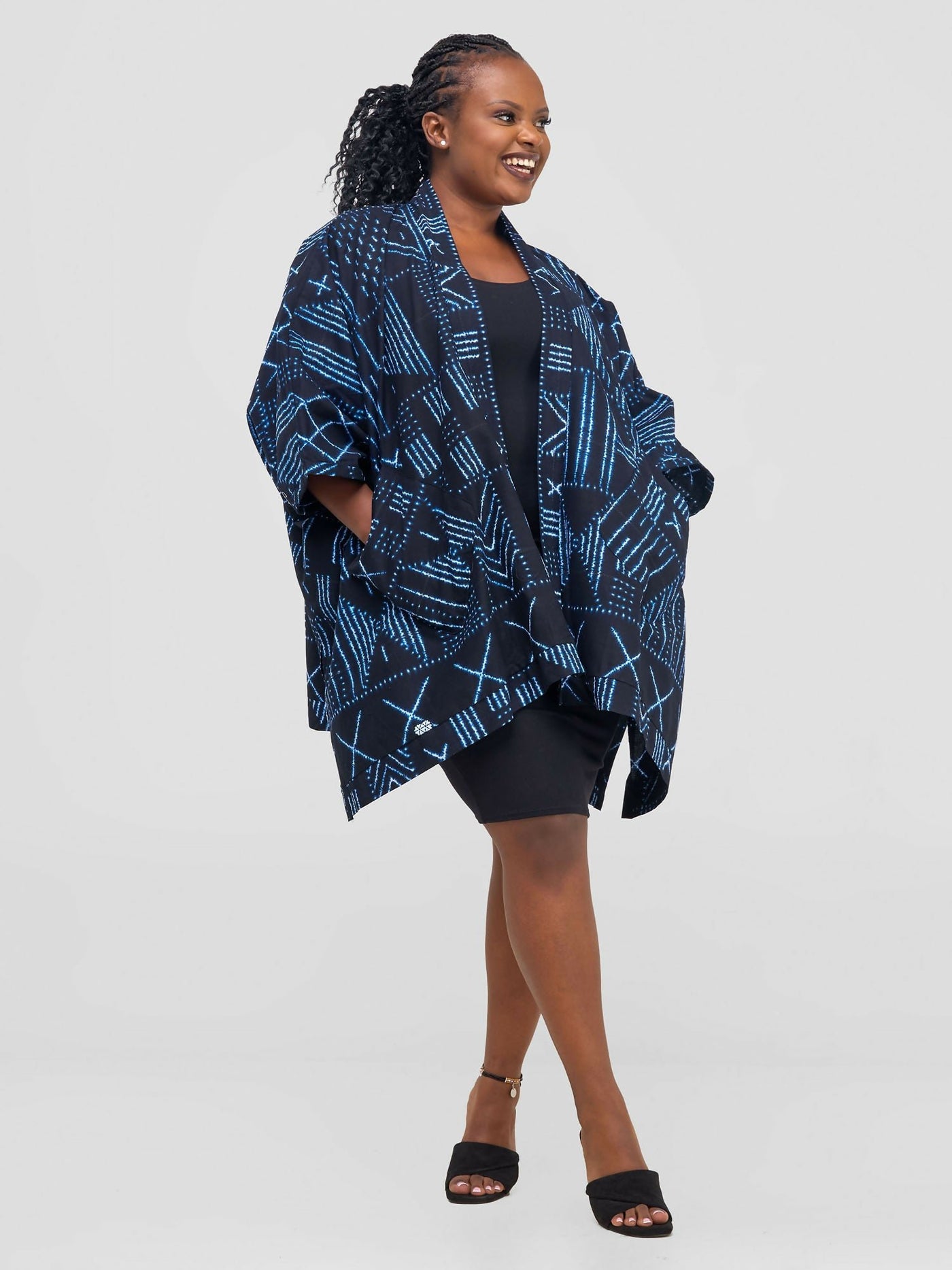 Izulu Magnum 2 Short Kimono - Navy Blue Print - Shopzetu