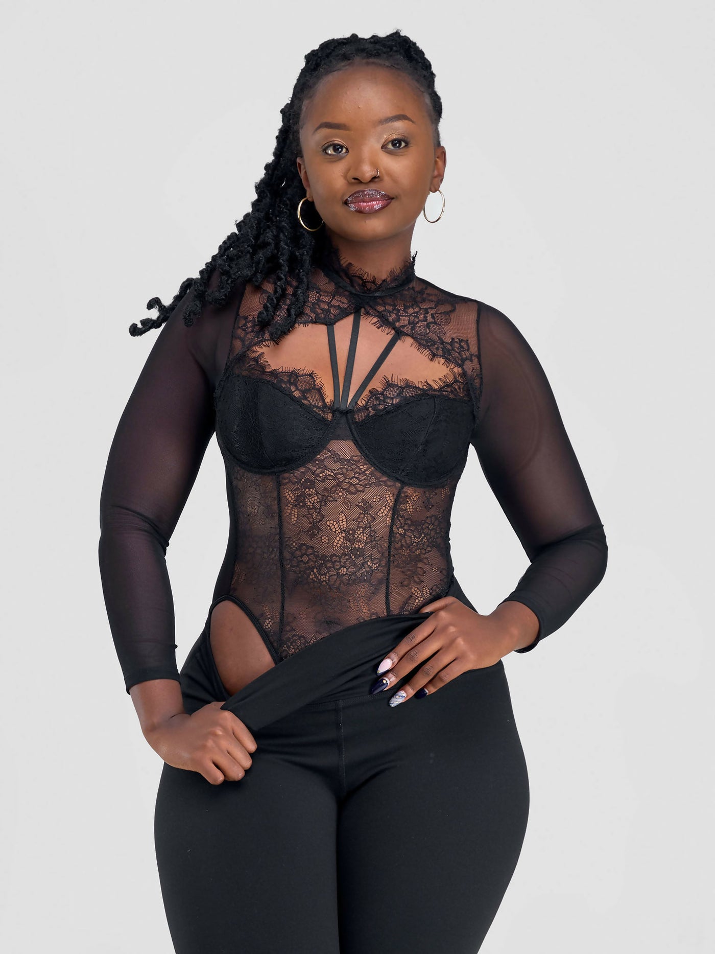 Posh Lingerie & More Lace Bodysuit Long sleeved Lingerie - Black