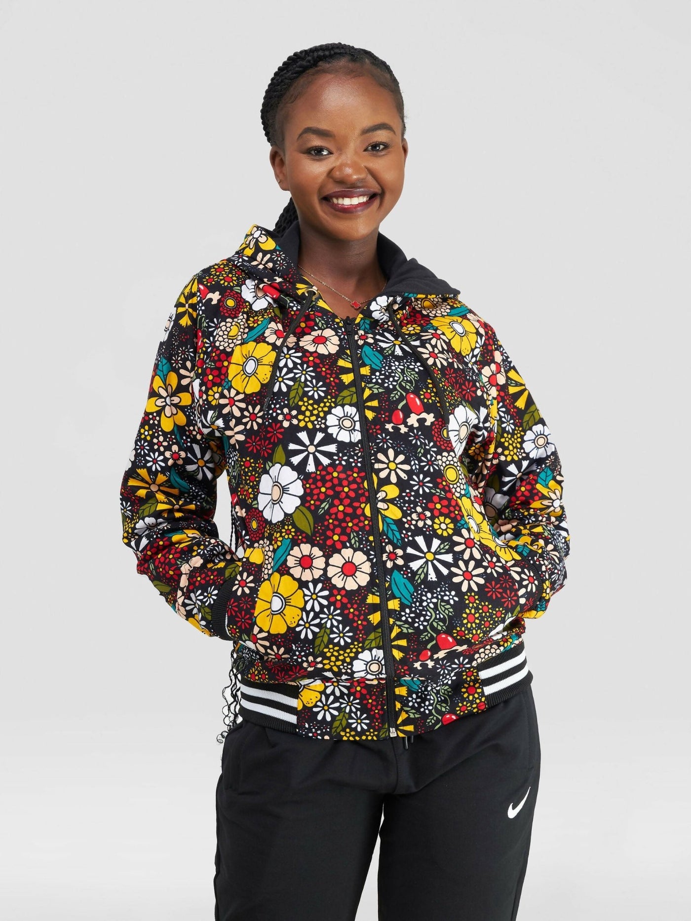 Rafiki Threads Furaha Hooded Ankara Jacket - Floral - Shopzetu