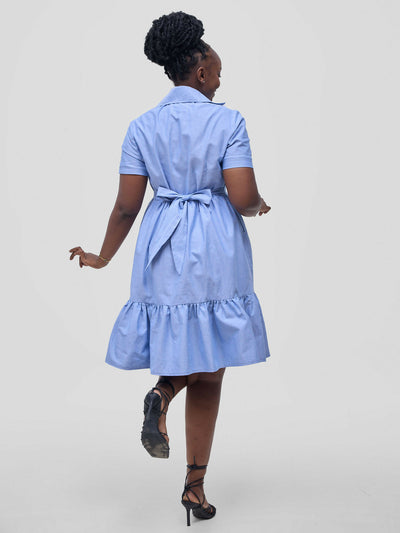 Azure Shirt Dress - Sky Blue - Shopzetu