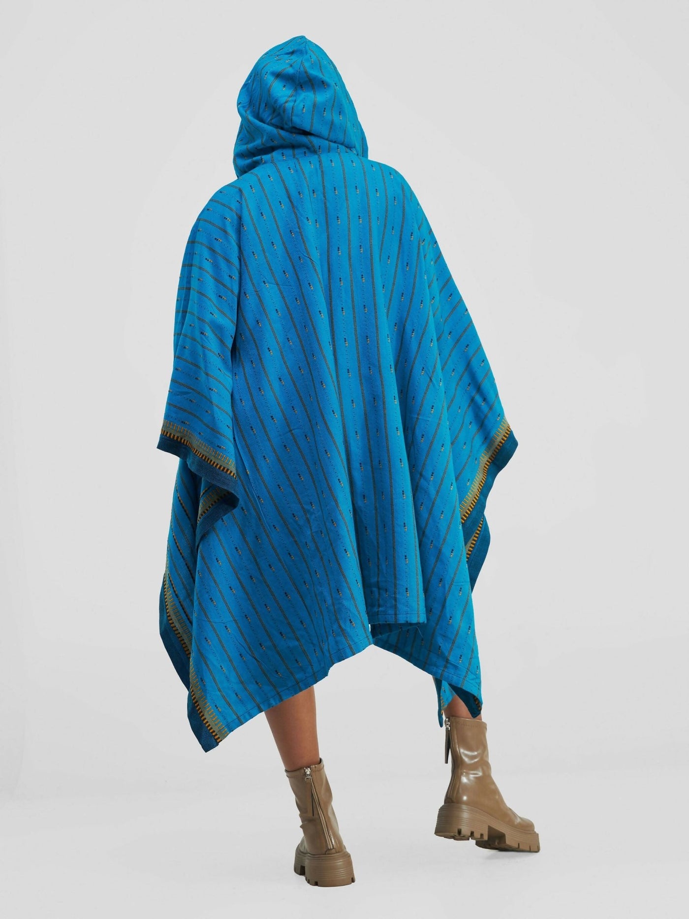 Liquid Lemn Tribal Print Poncho With Hoodie - Blue / Yellow - Shopzetu