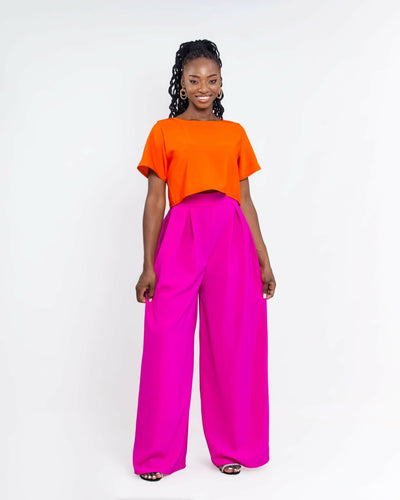 Elara Pant Set - Orange / Pink - Shopzetu