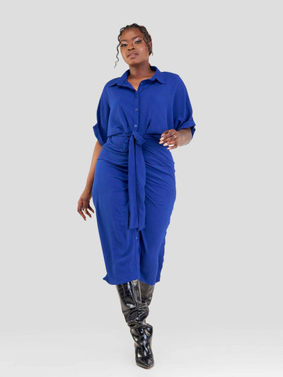 Lizola Amber Ruched Dress - Blue - Shopzetu