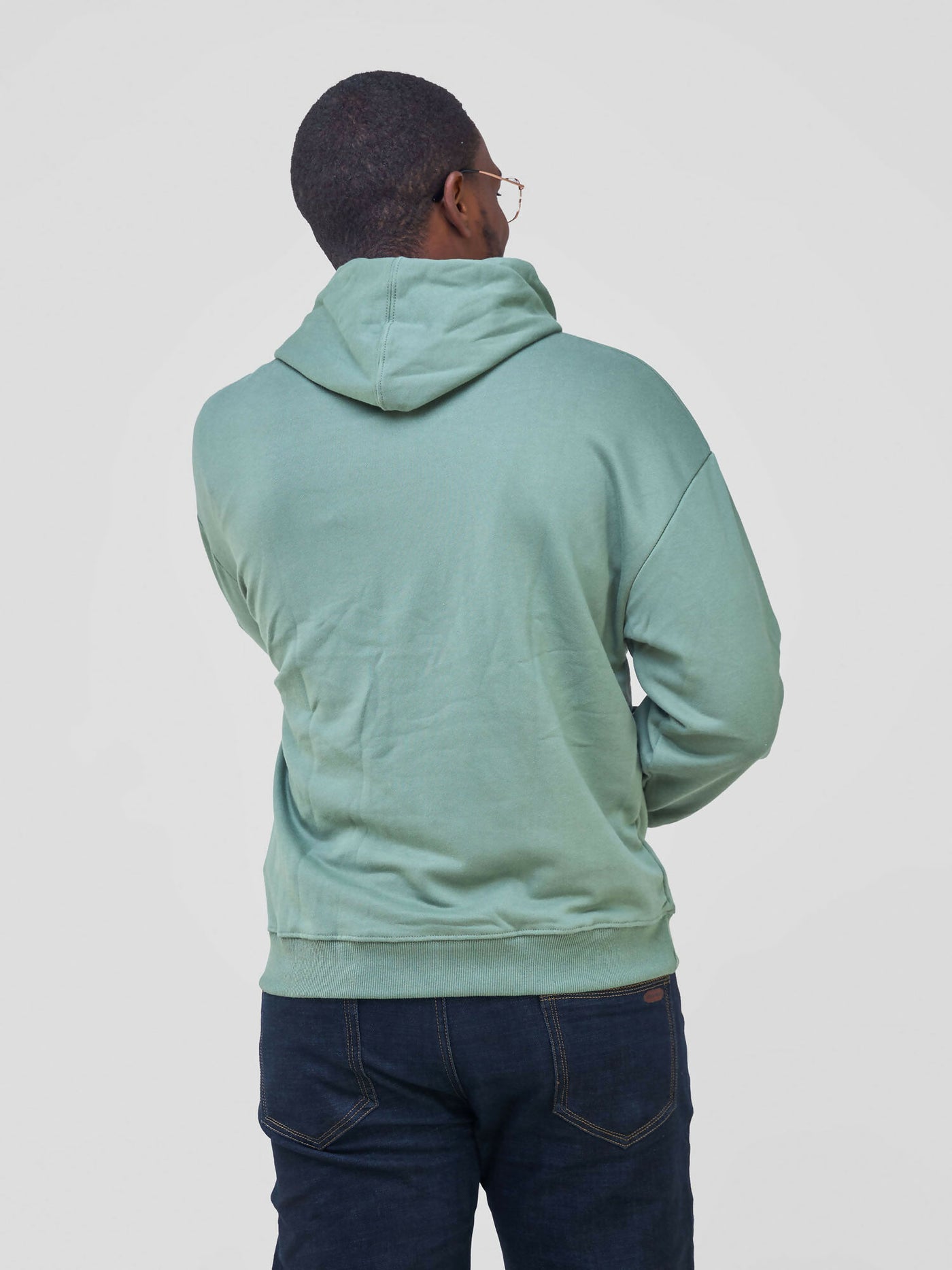 Round Neck L/ Sleeves Hoodie - Sage Green - Shopzetu