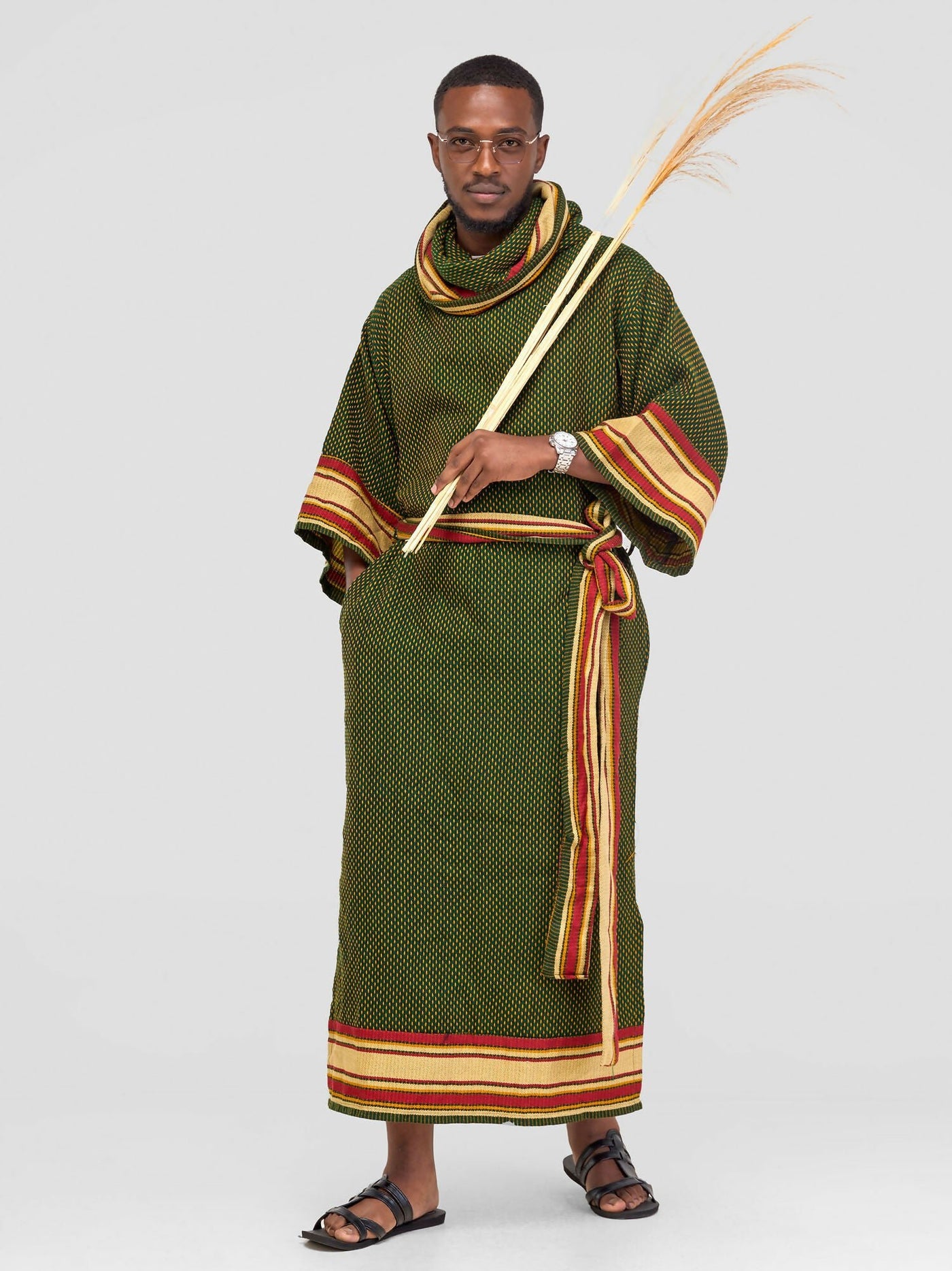 Liquid Lemn Unisex Snoodie Kanzu - Green / Gold Print - Shopzetu