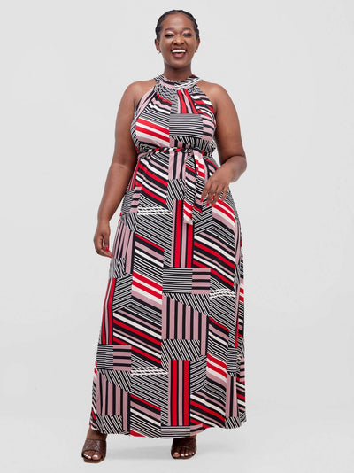 Aramay Summersweet Striped Maxi Dress - Red / Black - Shopzetu