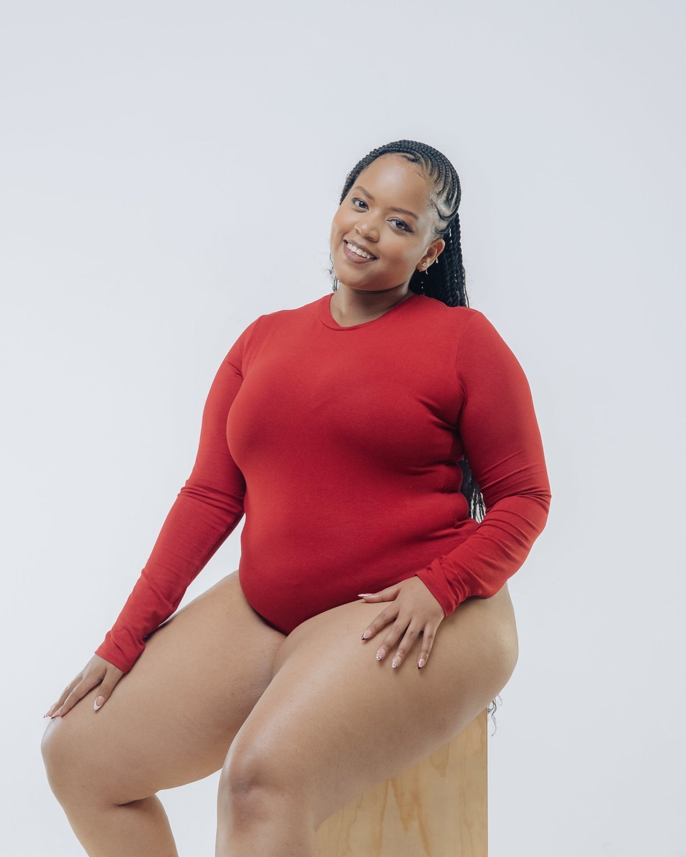 Vivo X This Is Essentials Long Sleeve Crew Neck Bodysuit - Red - Shopzetu