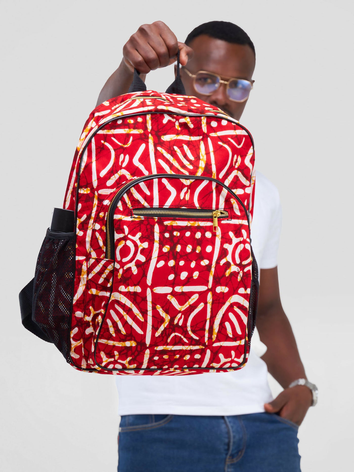 Ankara Artifacts Tribal Red Sorokin Backpack Bag - White / Red Print