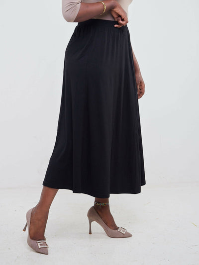 Hessed Maxi Wide Skirt - Black - Shopzetu