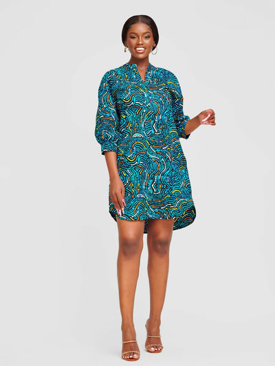 Tuli Nuru Ankara Shirt Dress - Multicoloured Print - Shopzetu