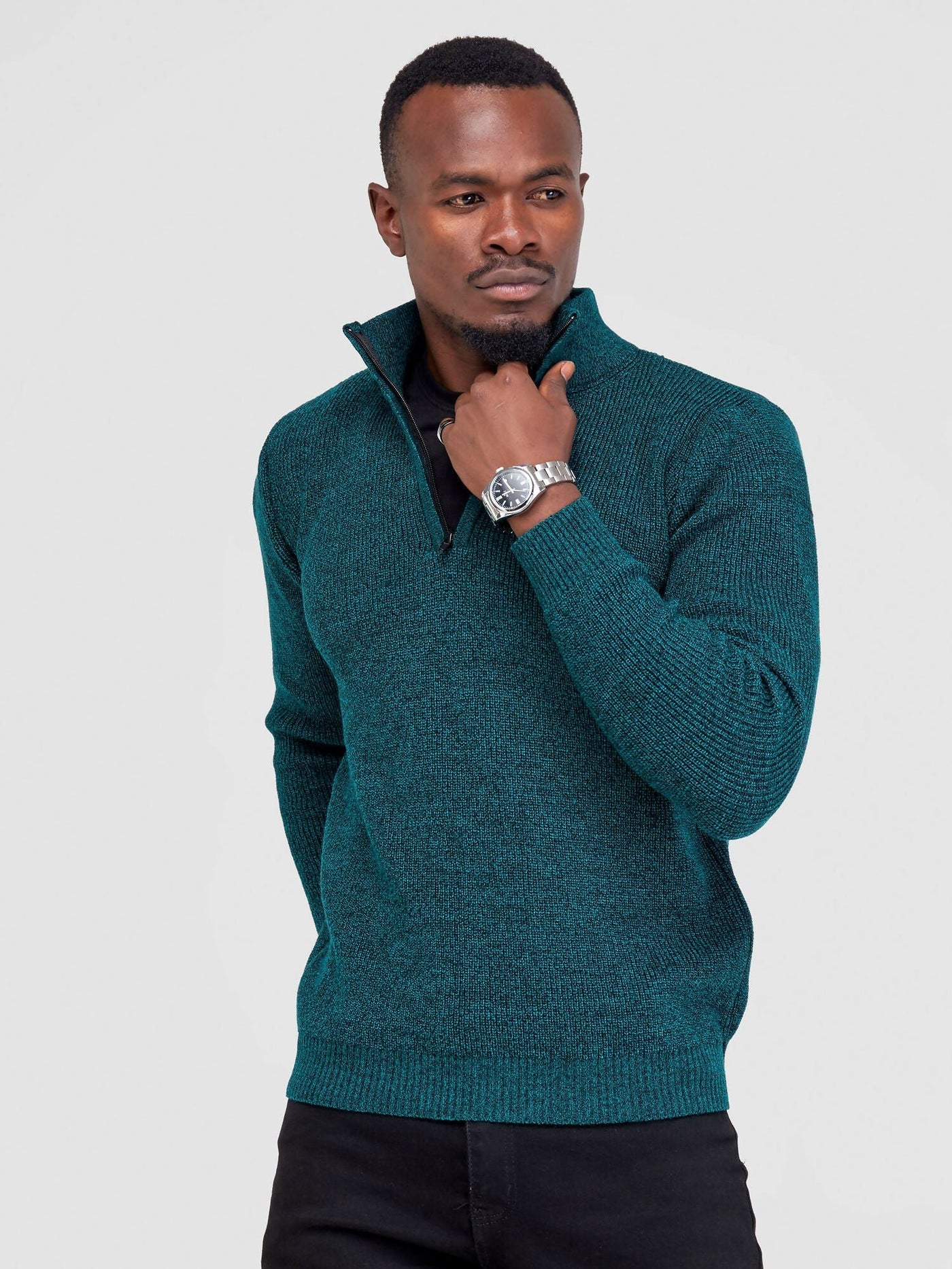 Anel's Knitwear Zetu Men's Half Zipped Sweater - Teal - Shopzetu