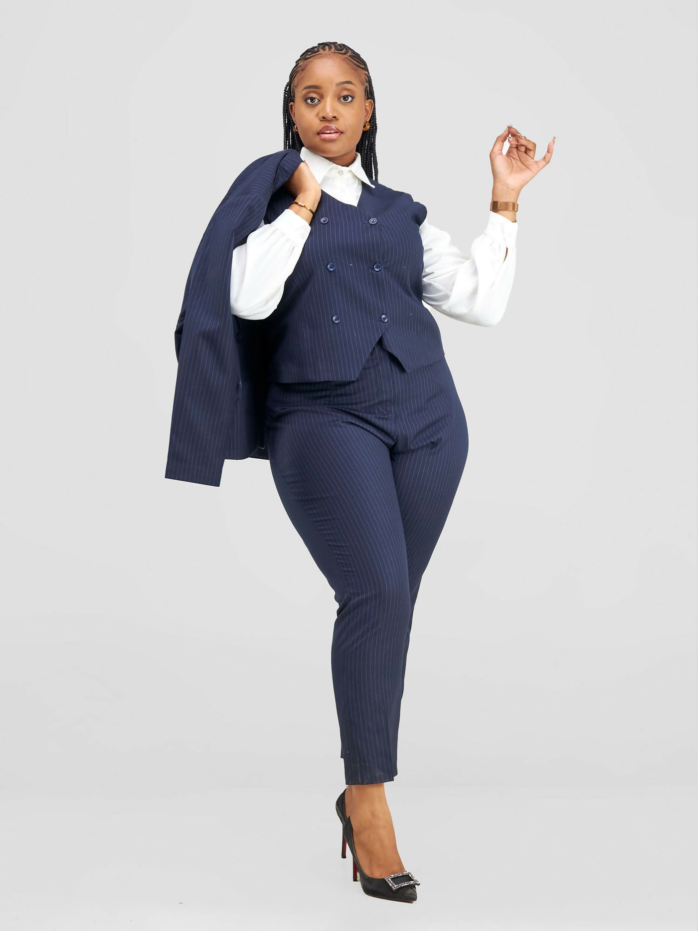 Bold N chic Pinstripped Three (3) Piece Suit Pant - Blue