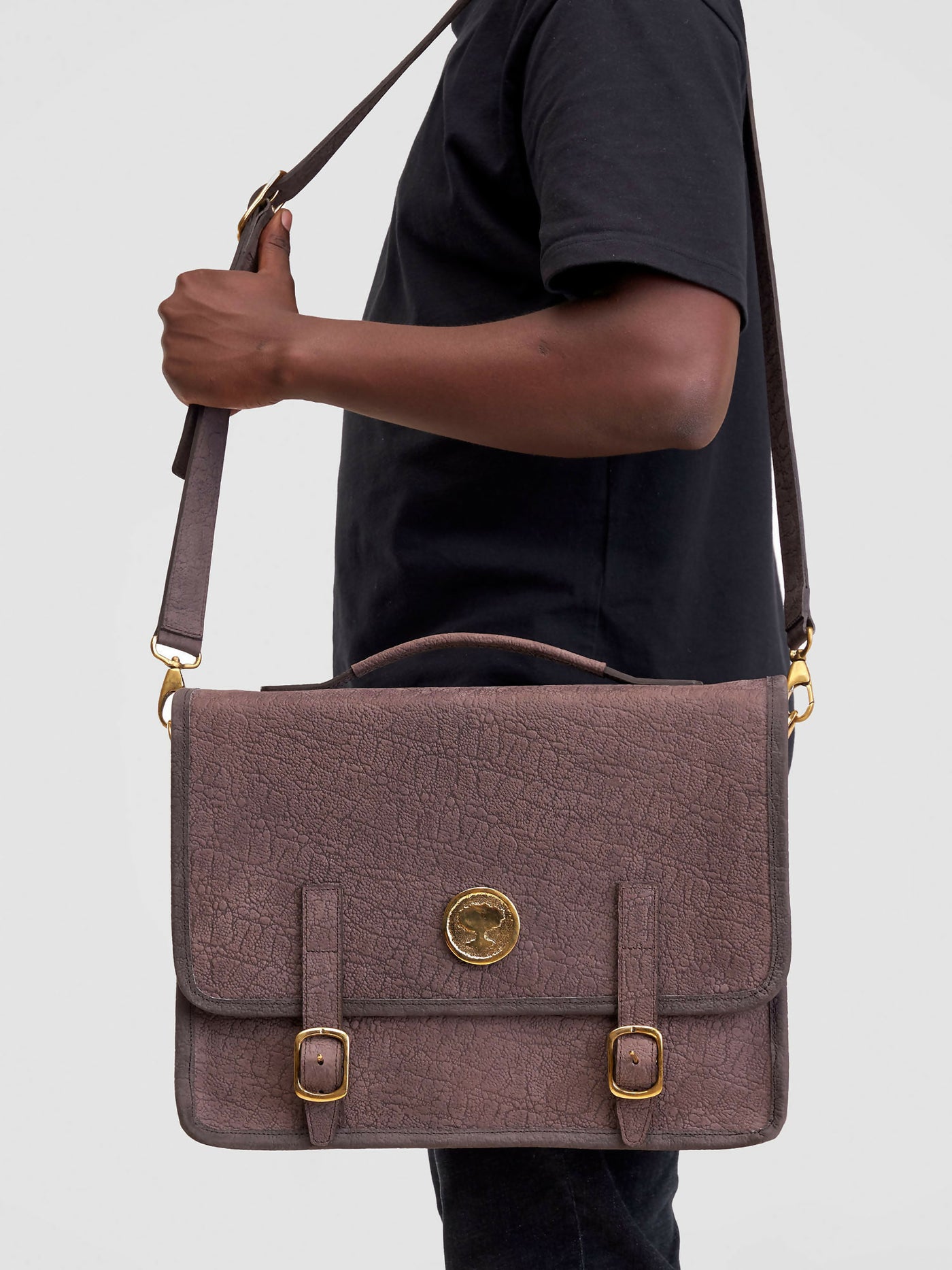 Eden Leather Sapele Briefcase Bag - Mocca Hippo Print