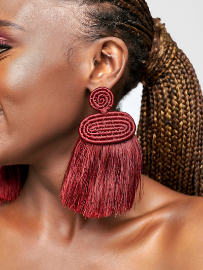 Tuli Liana Tassel Earrings - Maroon - Shopzetu