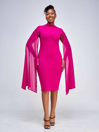 Elsie Glamour Emilia Cape Dress - Fuschia - Shopzetu