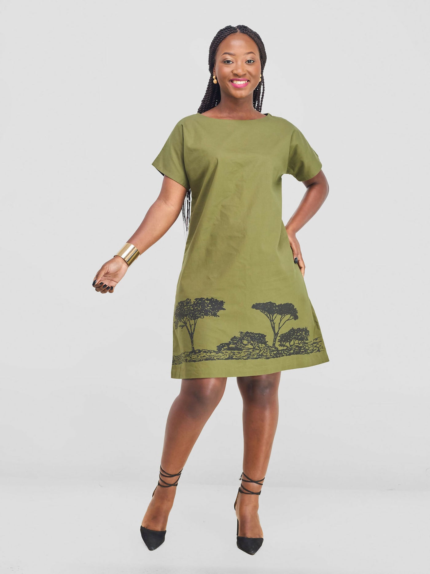 Tree Line Dress - Jungle Green - Shopzetu