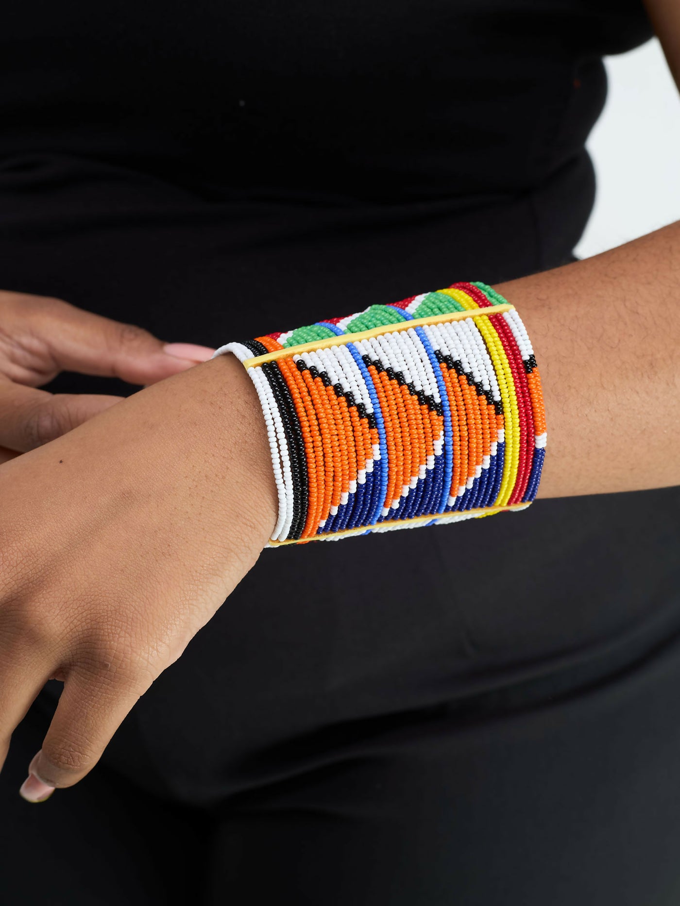 Wired Maasai Beaded Long Bangle - Multicolored - Shopzetu