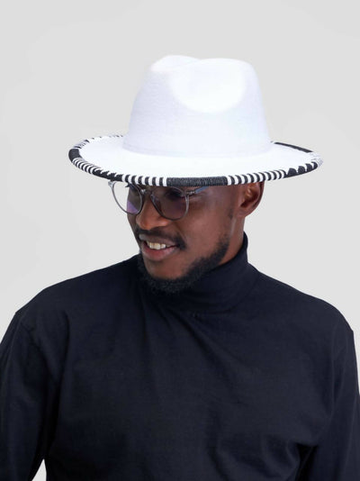 Umbo Collections Beaded Fedora Hat - White - Shopzetu