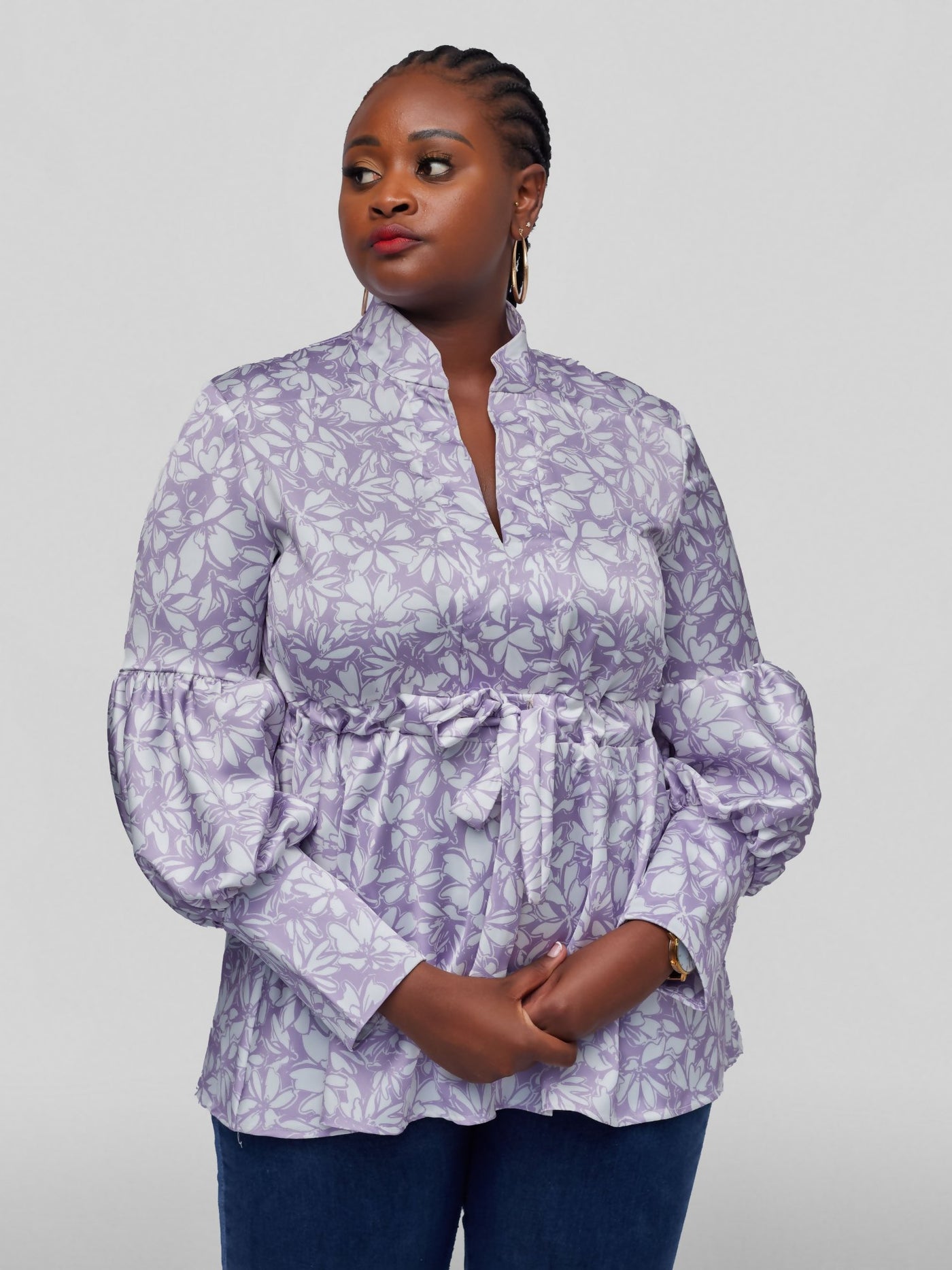 Tuli Ela Long Sleeve Top - Lavender / White Print - Shopzetu