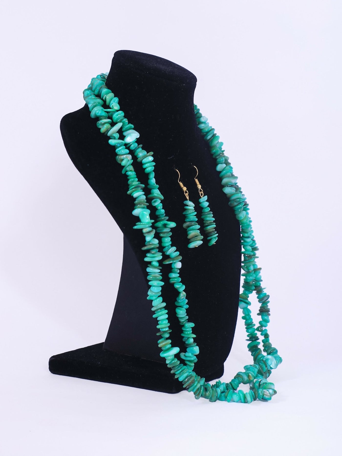 Double Layered Ceramic Beads Necklace Set - Green - Shopzetu