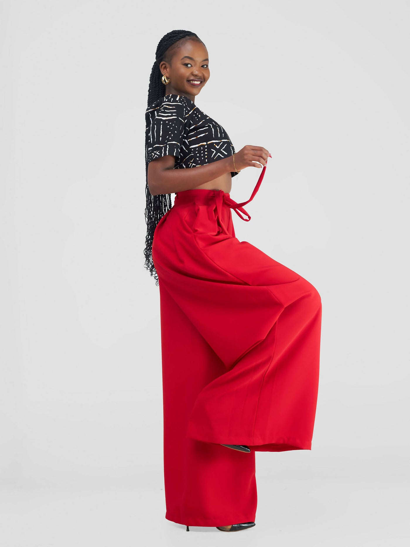 African Yuva Tulips Palazzo Pants - Red - Shopzetu