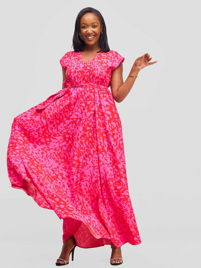 Stella Customized Kenya Floral Dress - Pink - Shopzetu