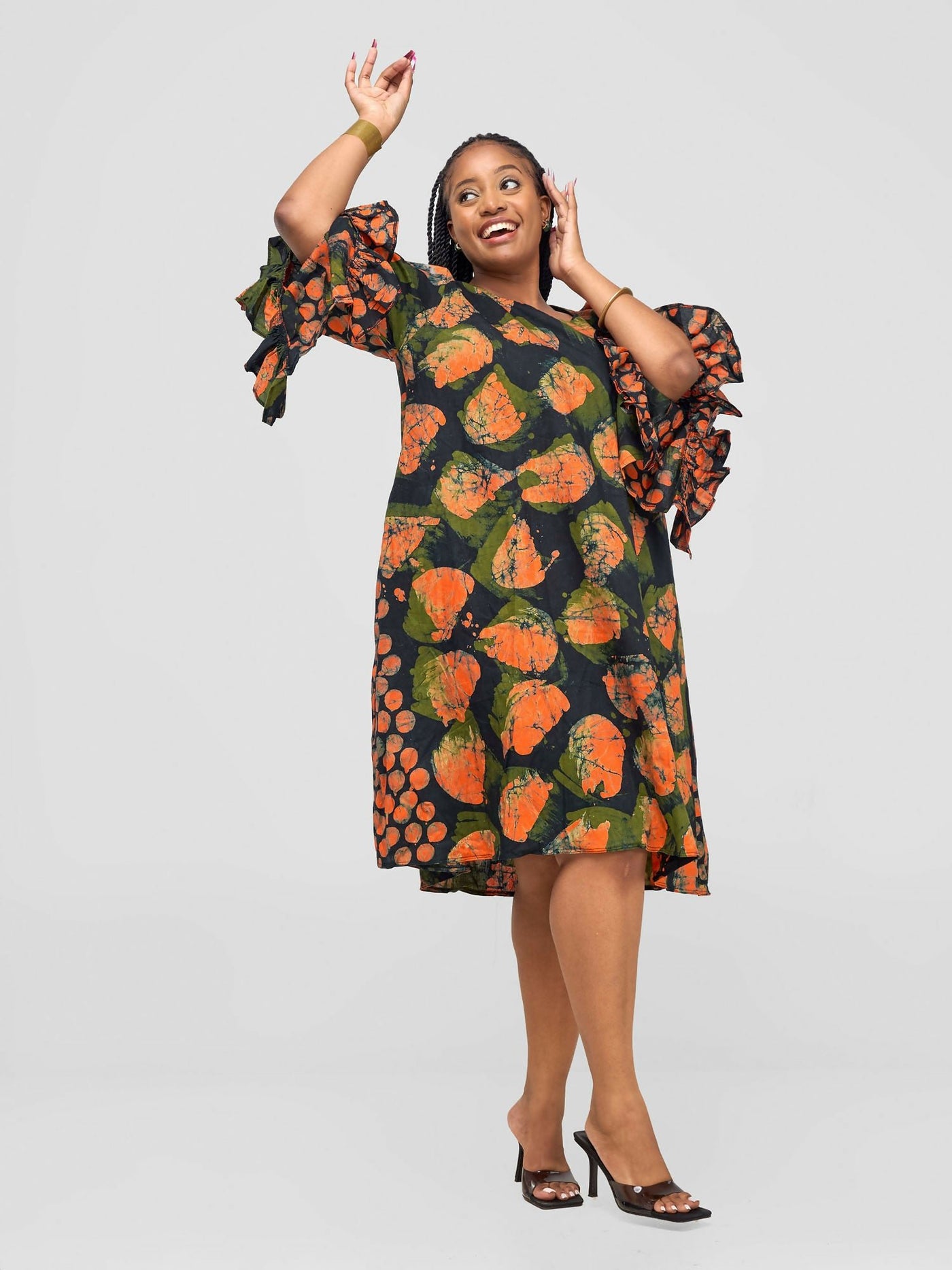 Inroses Hub Batiki Dress - Orange / Black - Shopzetu