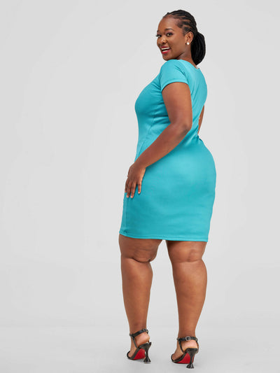 Chic Plug Stretchy Dress - Turquoise